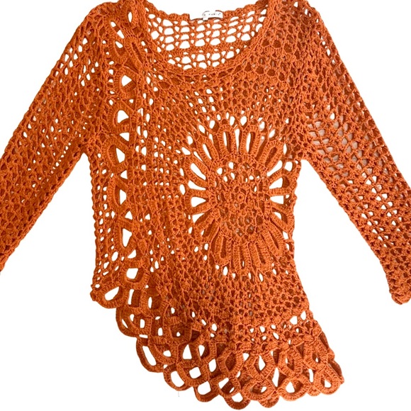TEMPO PARIS CROCHET SWEATER | BURNT ORANGE | RUST | MEDIUM | GREAT CONDITION - Picture 9 of 10